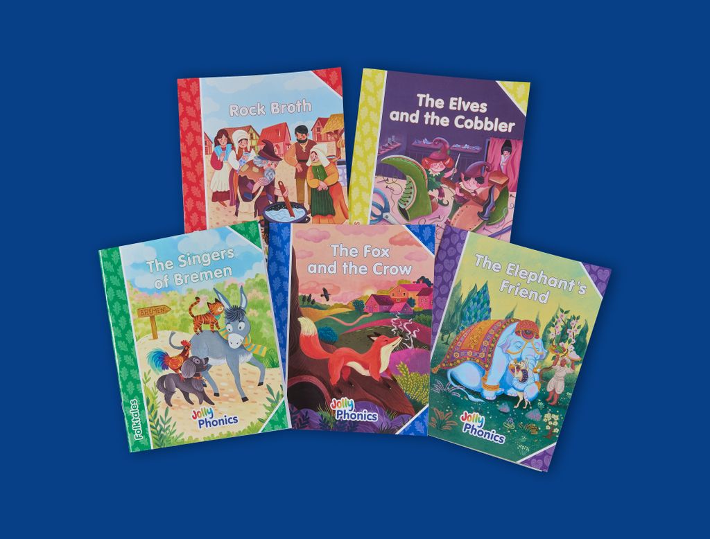 A selection of colourful Jolly Learning Folk Tales Readers